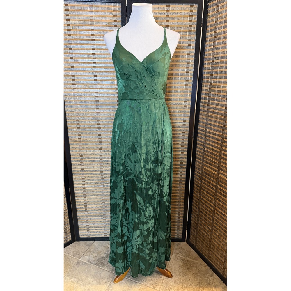 Azazie Atelier Megan Maxi Dress Women 6 Green Floral Fil Coupe Jacquard Gown